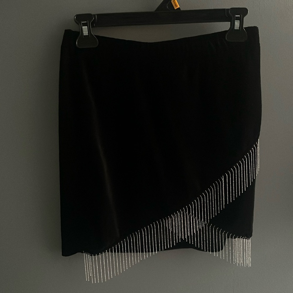 Black Skirt with silver rhinestone fringe